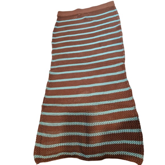 PrettyLittleThing Women's Maxi Skirt Crochet Stripe Brown Blue Size L - Picture 8 of 8